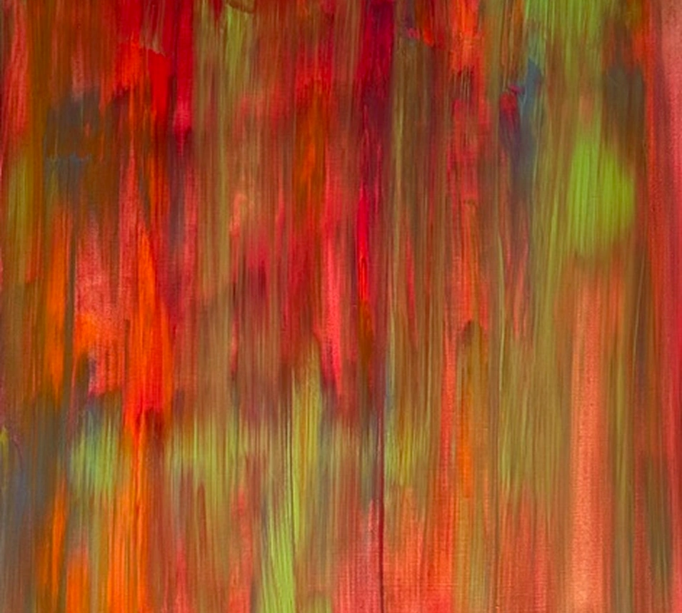 Abstract painting with vibrant vertical brushstrokes.